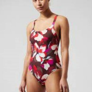 Athleta Floral One-Piece Swimsuit in Burgundy, White, Pink